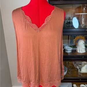 Tribal Jeans Burnt Orange Lace Trim Stretch Tank Size L